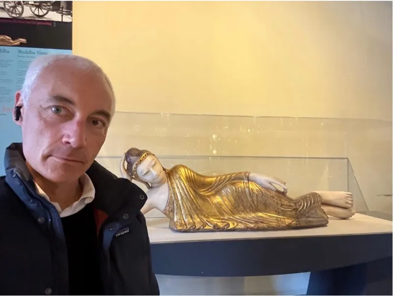 The author Stephen Scott Douglas (Decoding Trolls) with the statue of the Indian God from James Joyce's Ulysses